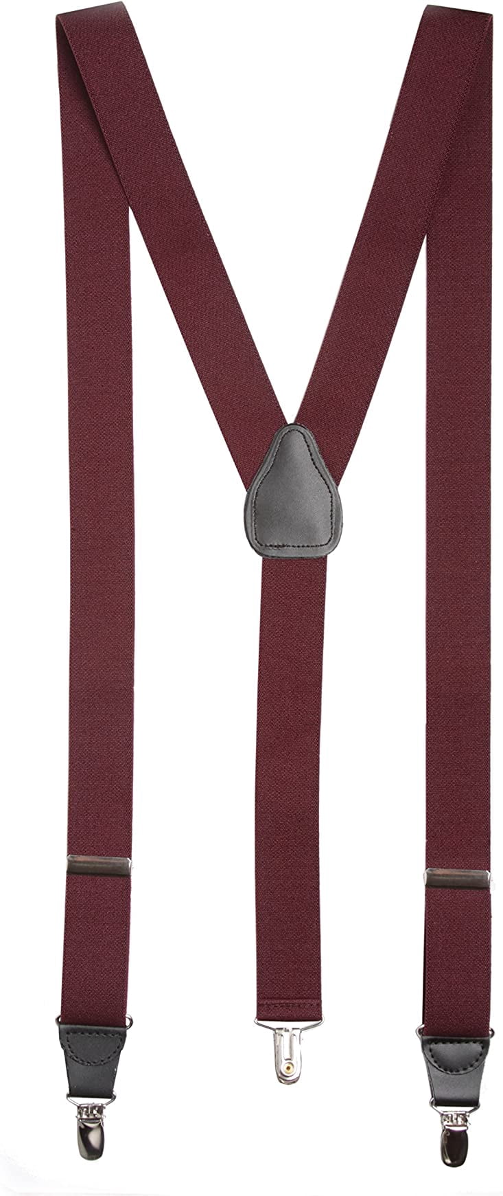 Mens Elastic YBack Clipon Suspenders with Leather Trim Burgundy