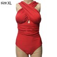 thumbnail image 2 of Trajes de baño de una pieza para mujer Traje de baño sin espalda con control de barriga y ojo de cerradura cruzado en la parte delantera - Rojo, 2 of 6