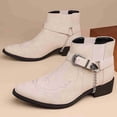 thumbnail image 4 of Men's Vintage Embroidered Western-Inspired Ankle Boots, Pointed Toe Elastic Side Slip-On Chelsea Boots with Decorative Buckle & Chain, Low Block Heel, 4 of 6