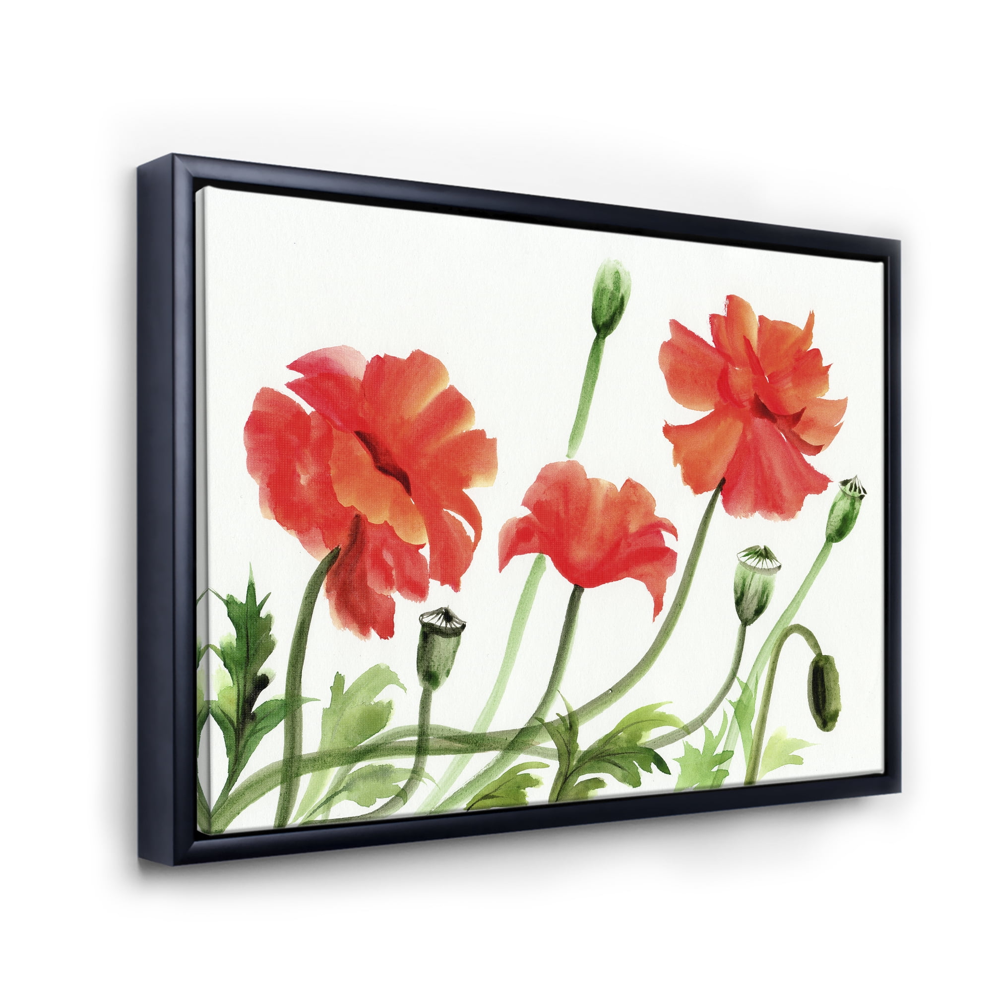 Designart 'Ancient Red Poppies III' Traditional Framed Canvas Wall Art Print
