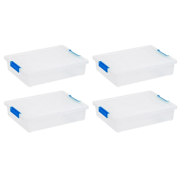 IRIS Bacs de Rangement en Plastique de 6 Qt avec Couvercles, Contenants Transparents, Bacs à Loquet, Lot de 4