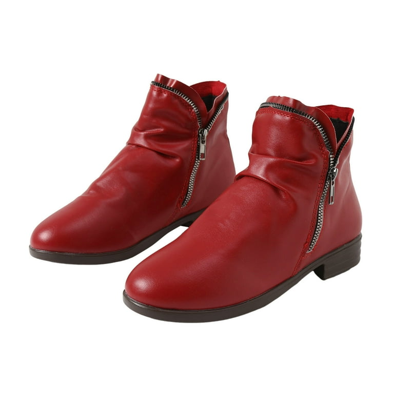 Ankle Bootie Red Wedge Heel Boots Caqnni Womens Shoes Autumn