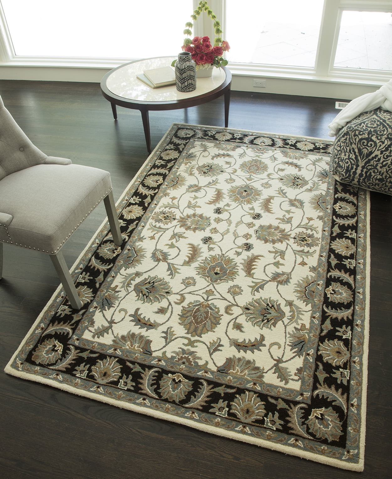 Rugs America New Dynasty Collection Ivory Charcoal NDY03 Traditional
