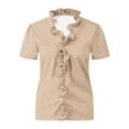 thumbnail image 4 of Clearance! LIZUOJUNF Womens T Shirts 2025 Women's Blouses Dressy Boho Casual Ruffle Short Sleeve Tops Business Outfits Ladies Summer 2025 Trendy Work Shirts Trendy Tunic Blouses, 4 of 6