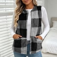 thumbnail image 4 of cocolona Womens Fleece Vest Crew Neck Open Front Sleeveless Jacket Fall Winter Loose Casual Plaid Outerwear, 4 of 7