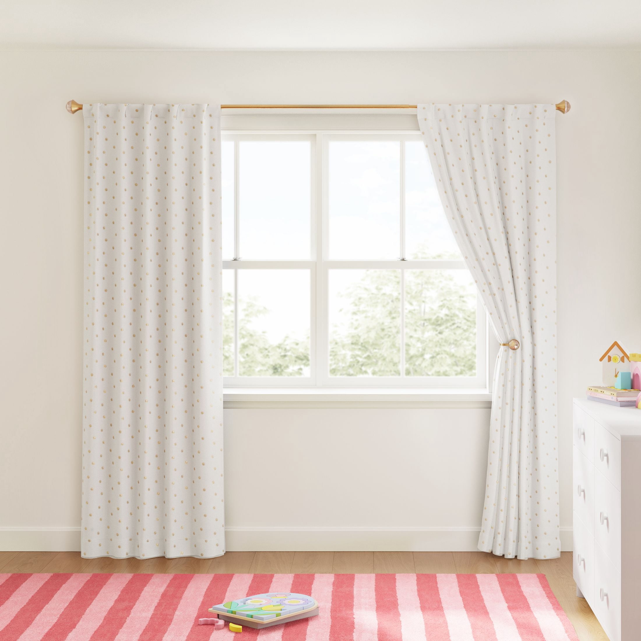Mainstays Kids 3/4" Gold Faceted Gem Adjustable Single Curtain Rod, 48"-84"