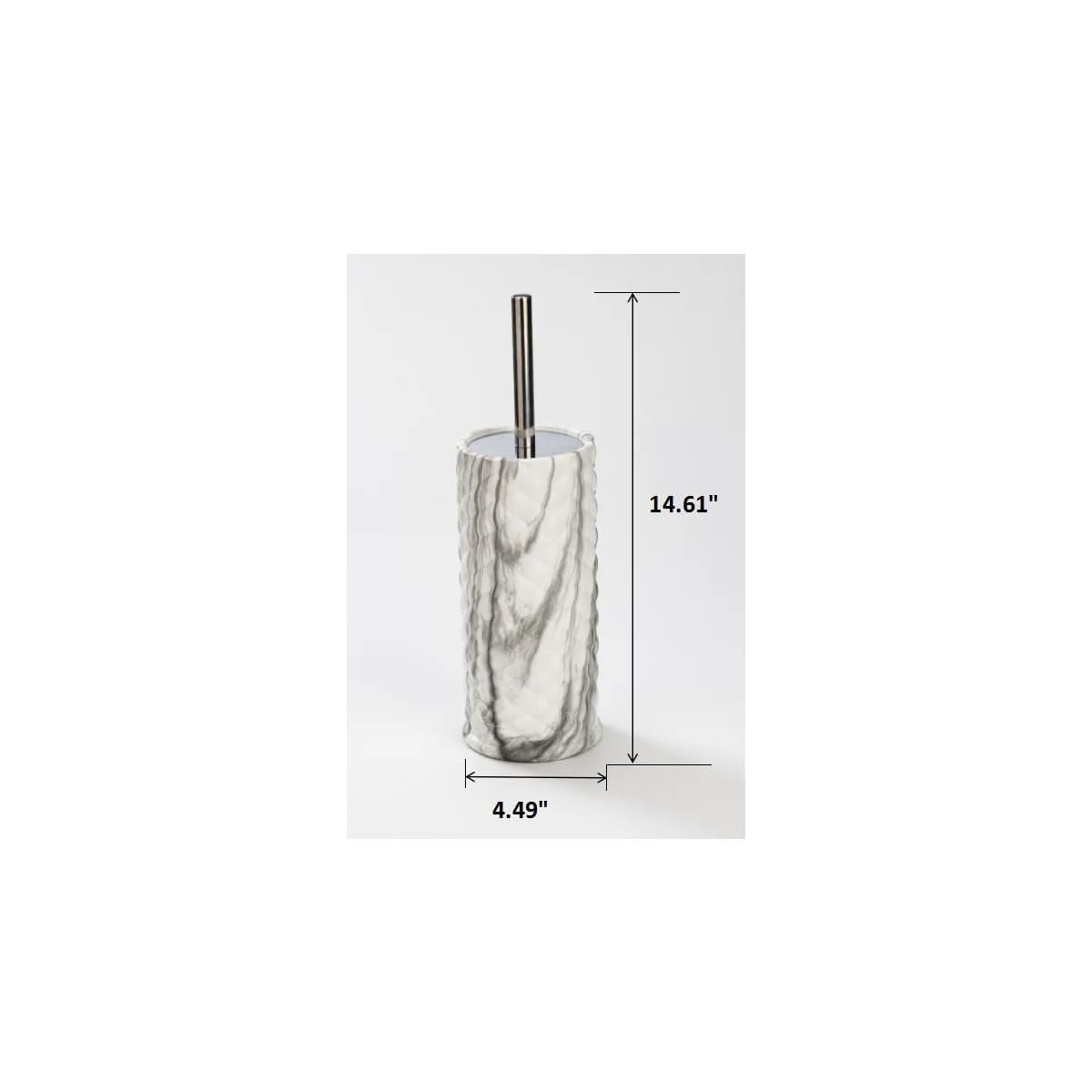 J&V TEXTILES Ceramic Toilet Brush, Toilet Bowl Brush with Extra Long Handle Durable Bristles Toilet Scrubber and Covered Holder for Toilet Brush Set for Bathroom Cleaning Chrome/Marble