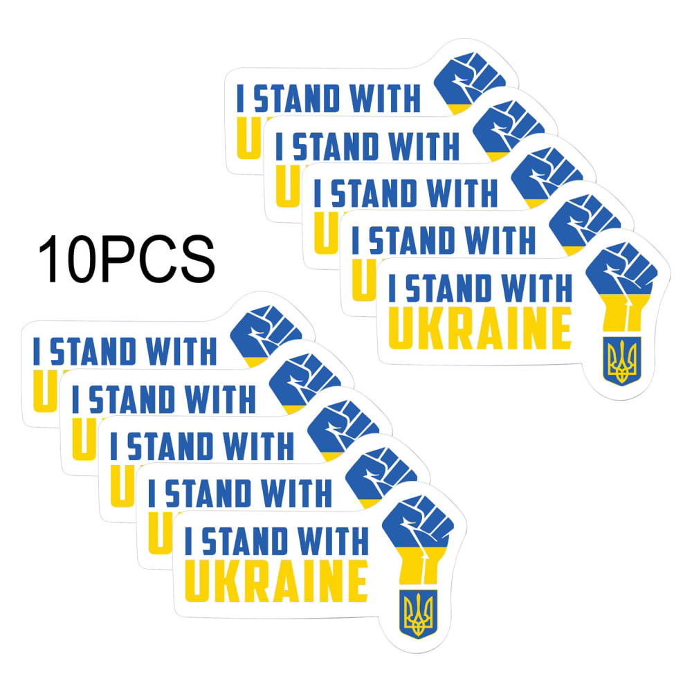 I Stand With Ukraine Sticker 10PCS Ukraine Ukrainian Heart Love Sticker Decal Support Ukraine Decal