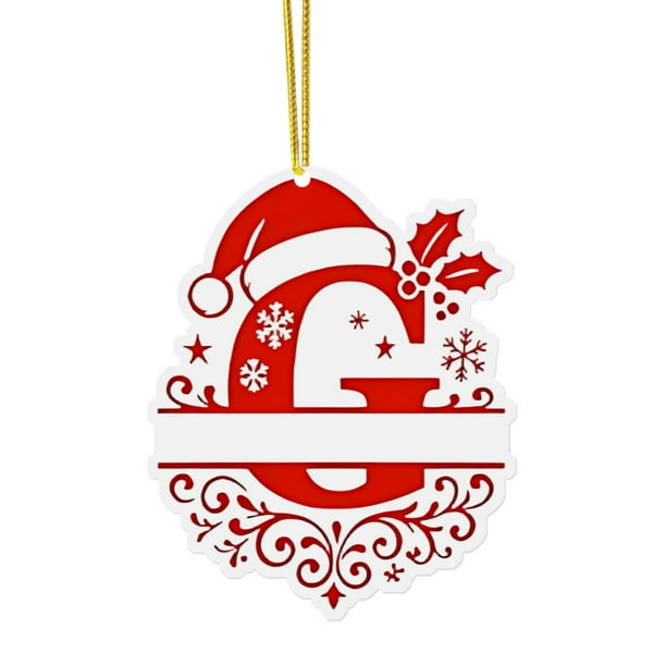 Adornos Navideños para Árbol, Monogramas Decorativos Acrílicos 2D con Gorro de Papá Noel, 26 Letras, Adornos Colgantes para Manualidades, Decoración Navideña Del Hogar.