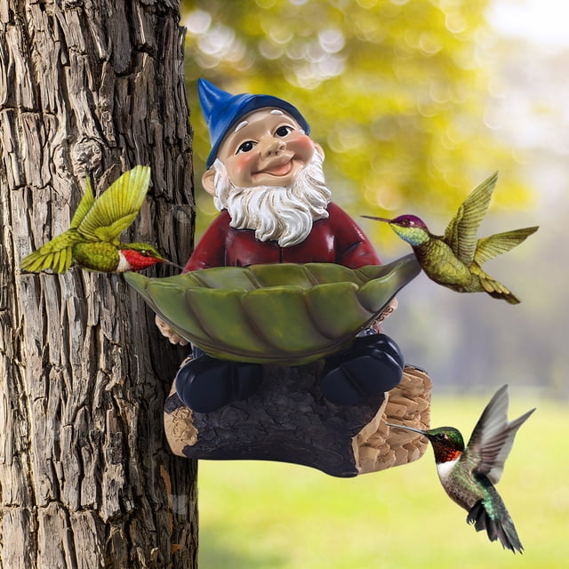 Xihbxyly Comedero para Pájaros con Forma de Gnomo de Jardín, Colgante de Resina, Colgante Decorativo Pintado a Mano, Resistente a La Intemperie, Punto Focal para Jardín Al Aire Libre, Regalo Único pa