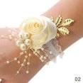 thumbnail image 1 of White 2 1 Uds. Ramillete de flores para muñeca con perlas para novia, dama de honor, novio, boutonniere, decoración para fiesta de boda, 1 of 4