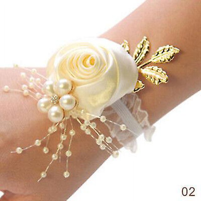 White 2 1 Uds. Ramillete de flores para muñeca con perlas para novia, dama de honor, novio, boutonniere, decoración para fiesta de boda