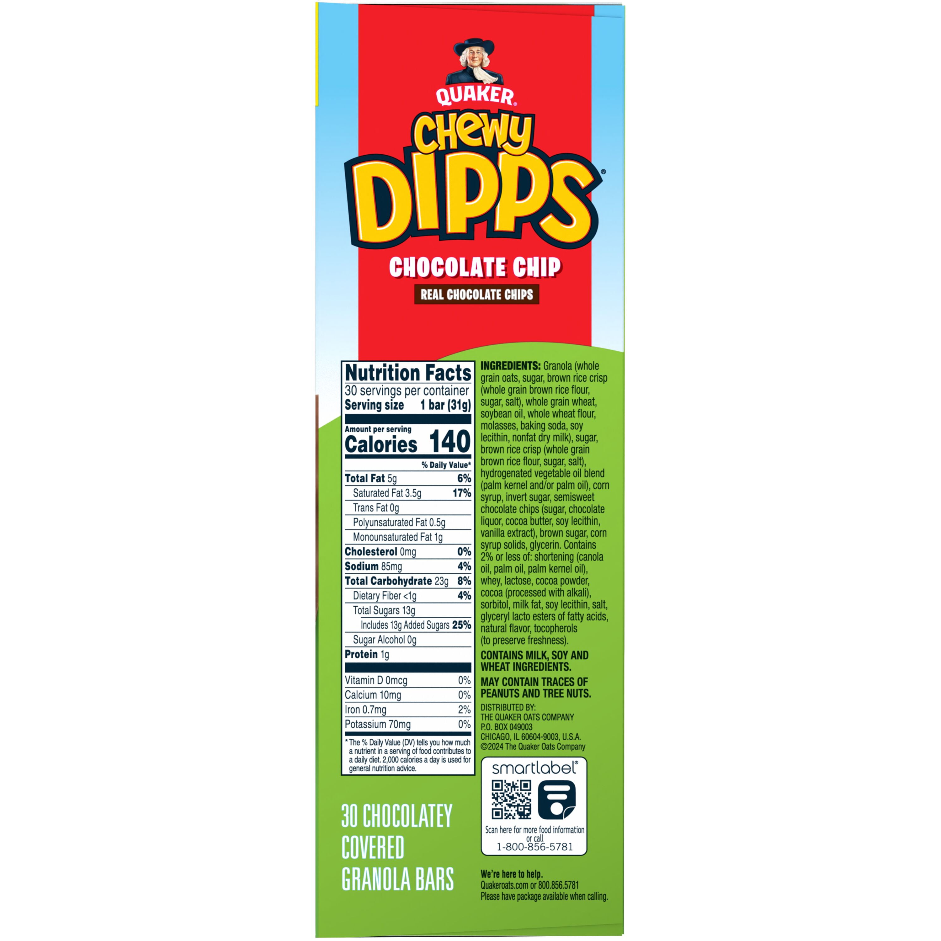 (6 pack) Quaker Chewy Dipps Chocolate Chip Granola Bars, 1.09 oz 30 Count