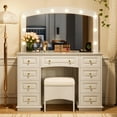 thumbnail image 2 of Makeup Vanity Desk with Mirror and Lights, Makeup Desk with Cushioned Stool and 9 Storage Drawers, Dressing Table for Bedroom Women, White, 2 of 9