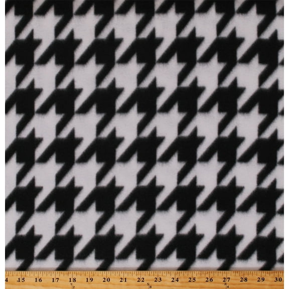 Fleece Houndstooth Black and White Checks Patterned Fleece Fabric Print by the Yard (6086P-9B)