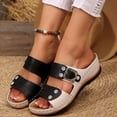 thumbnail image 3 of Rokment Vintage Rhinestones Orthopedic Platform Wedges Slides Sandals for Women Beach Summer Sparkly Buckles Color Block Leather Casual Dress Walking Slip on Slippers Black Size 6, 3 of 6