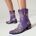 thumbnail image 2 of Cowboy Boots for Women Elegant Floral Embroidery Dressy Cowgirl Boots Chunky Heel Pull on Tall Booties, 2 of 6