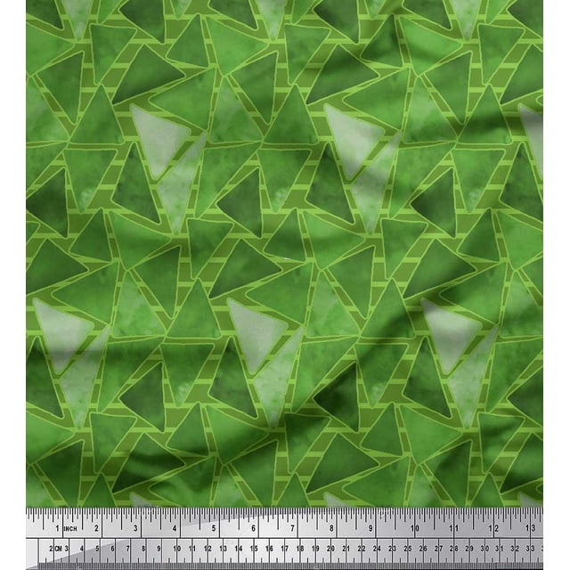 Soimoi Green polyester Crepe Fabric Facets Triangle Geometric Print Fabric by the Yard 42 Inch Wide