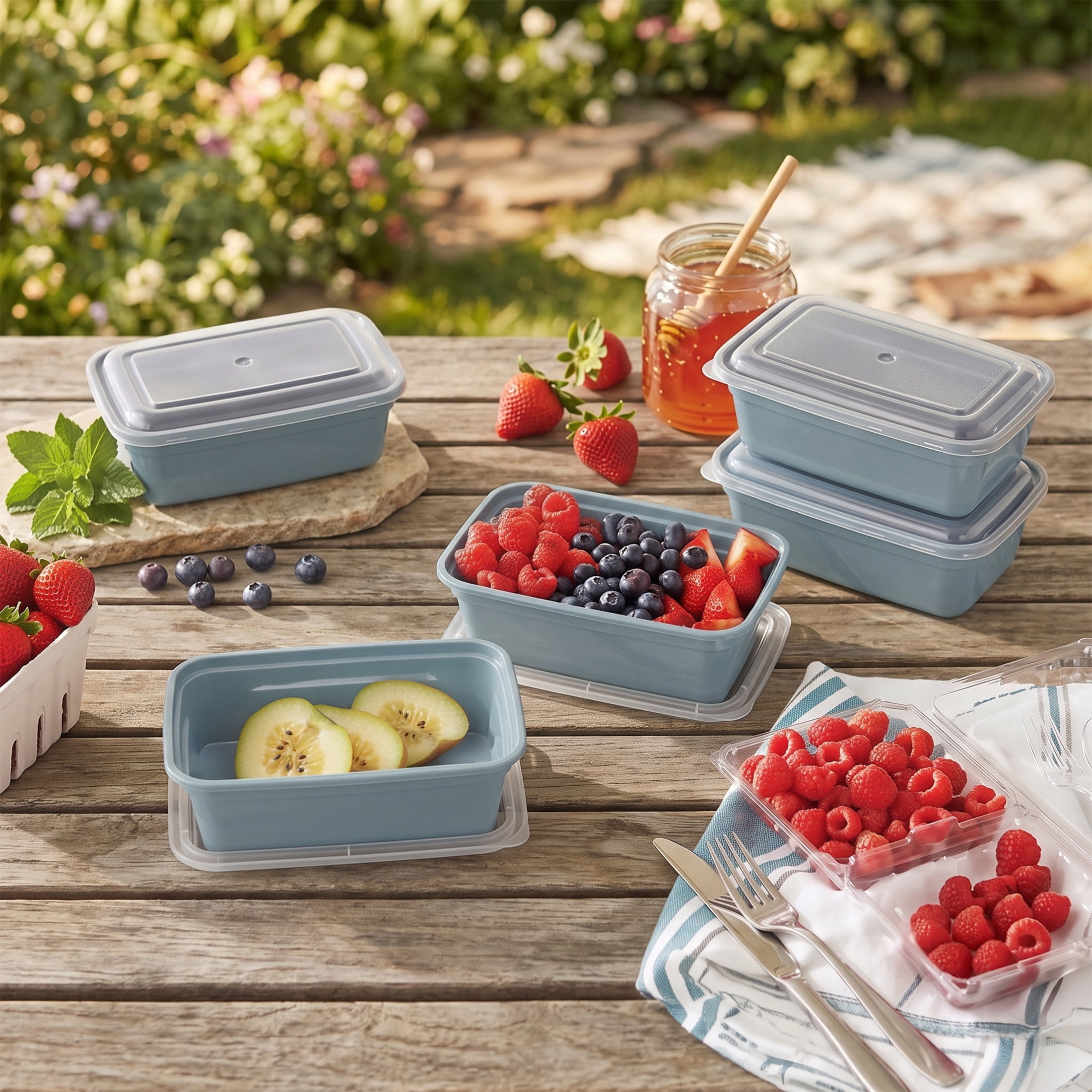 Mainstays 5-Pack 1-Compartment BPA-Free Plastic Snack Meal Prep Food Storage Containers, 3 Cup, Blue Cameo