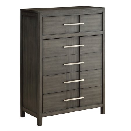 Bowery Hill Transitional Solid Wood 5-Drawer Chest in Gray Finish