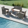 thumbnail image 4 of Gymax 4PCS Patio Outdoor Conversation Set w/Seat Cushions & Tempered Glass Tabletop Off White, 4 of 9