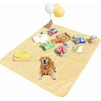Picnic Blanket Foldable Waterproof Sand Mat Extra Large Camping Blanket Play Mat 79" x 79" for Travel,Hiking,Music Festival,Lawn (Yellow-White Lattice)
