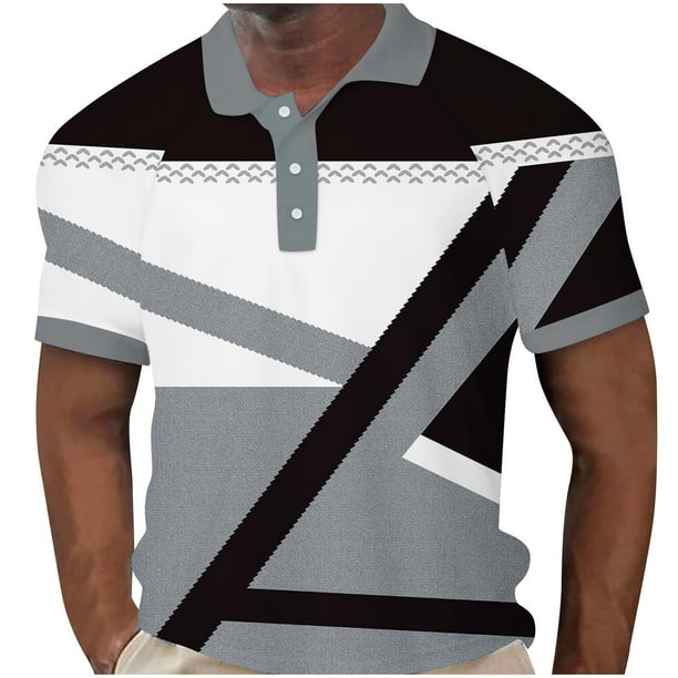 Camisas de Manga Larga para Hombres Impresos Girar Hacia Abajo Botones de Cuello Lateral Dividido, Casual Camiseta Blusa para Hombres