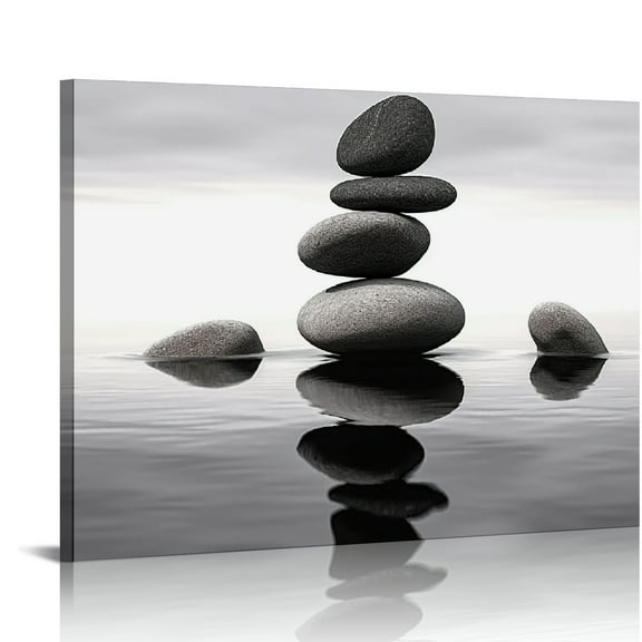 ONETECH Zen Stones Art Wall Decor Pictures - Black And White Canvas Prints For Modern Home Wall Spa Room Bathroom Wall Decorations 20x16in