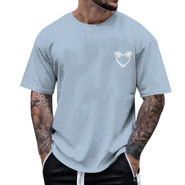 Huesdet T-Shirts Graphiques pour Hommes T-Shirts Décontractés Basiques à Col Rond T-Shirts à Manches Courtes Mode Tee T-Shirts avec Poche (Bleu Clair, G)