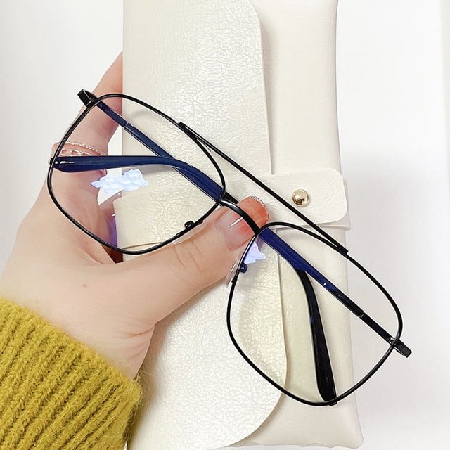 Gafas planas de doble haz simples a la moda, gafas de estilo coreano para hombre, montura grande de Metal, gafas antiazules, montura de gafas cuadradas Retro