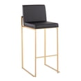 thumbnail image 2 of Lumisource Fuji Contemporary High Back Barstool in Gold Steel and Black Faux Leather - Set of 2, 2 of 7