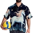 thumbnail image 4 of Starry Unicorn Men's Short Sleeve Spread Collar Poplin Button Down Casual Printed Summer Beach Unisex Shirts, 4 of 6