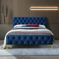 thumbnail image 3 of Omax Decor France Wood and Fabric Upholstered Queen Platform Bed in Blue, 3 of 7