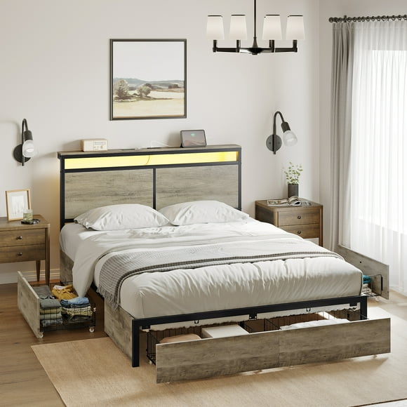 Cama Queen FABATO con cajones y Luces LED