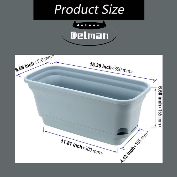 4 Pack Rectangular Self Watering Planters, Plastic Vegetable Planters