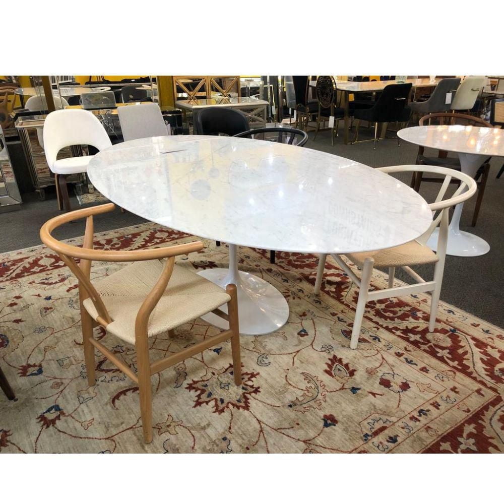 OVAL MARBLE DINING 67'' . Elegant Oval Dining Table with Marble Top and Aluminum White Base<br>Dimension: 28.5”H x 79”W x 47.5”D