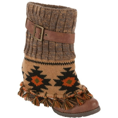 MUK LUKS Womens Cassandra Fringed Spat Chunky Heel Boot