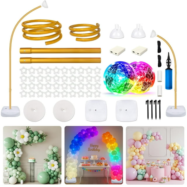 Kit de arco de globos AerWo iluminado de 2,85 m y 1,8 m con soporte y base