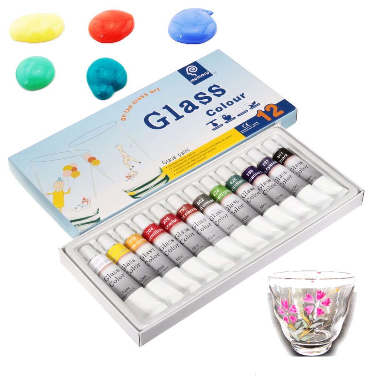 NEW 12 Color Stain Glass Paint Tubes 12ml set Glass Non Toxic Painting