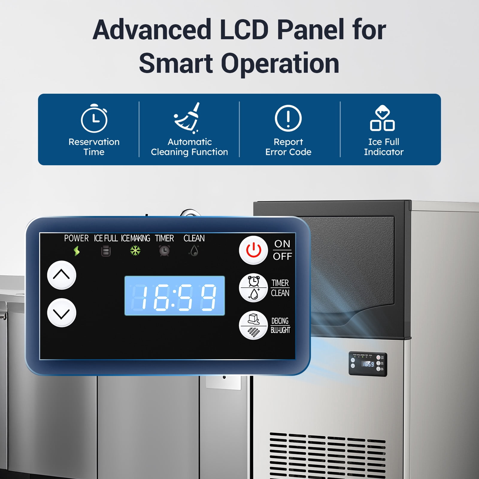 Ecojoy Commercial Ice Maker, 100Lbs/24H Under Counter Ice Machine, 33LBS Storage Bin