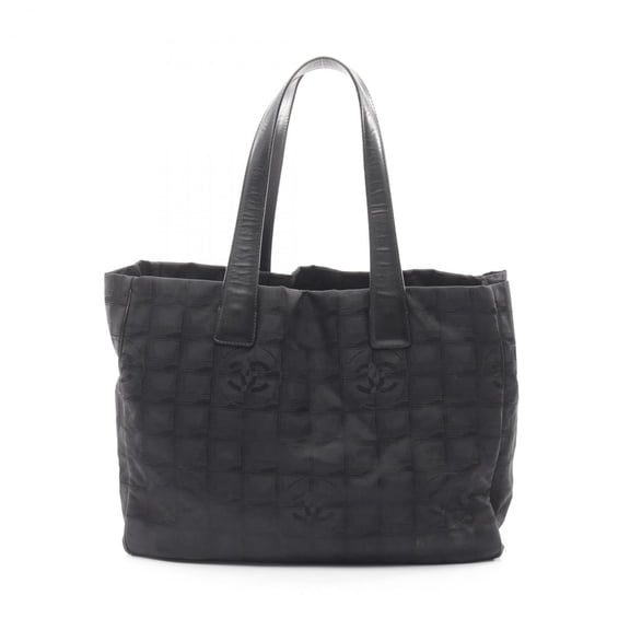 Pre-Owned CHANEL New Travel Line MM Tote Bag, Leather, Nylon Canvas, Women's, Black,... (Fair)