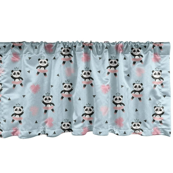 Ambesonne Ballerina Window Valance, Panda Ballerina in Dress, 54" X 12", Pale Blue Charcoal Grey