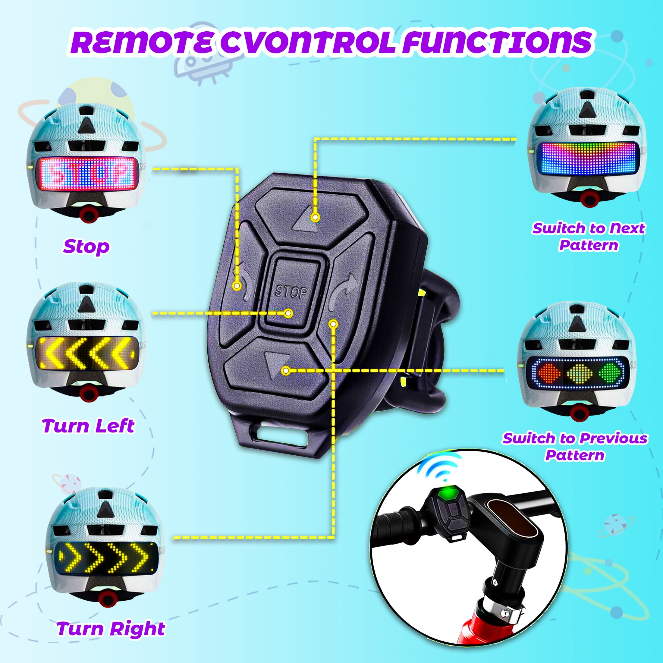 Kids Bike Helmet with LED Display & Remote Control, 64 Light Patterns, Turn & Stop Signals, Multi-Sport Helmet for Toddler & Youth Ages 3-14, Safe for Boys Girls Bicycle Scooter Mountain Bike