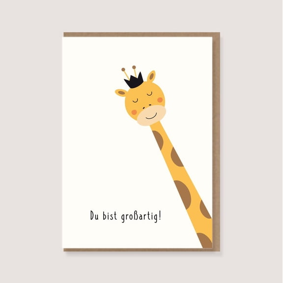 Cute Giraffe Greeting Card – “Du bist großartig!” – Perfect for Birthday, Encouragement, or Just Because – Envelope Included, Blank Inside