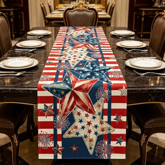 4th of July Patriotic Table Runner, America Flag Stars Stripe Patriotic Table Runner, Memorial Day Independence Day Vintage Kitchen Dining Home Party Decor Supply, 183 x 33 CM