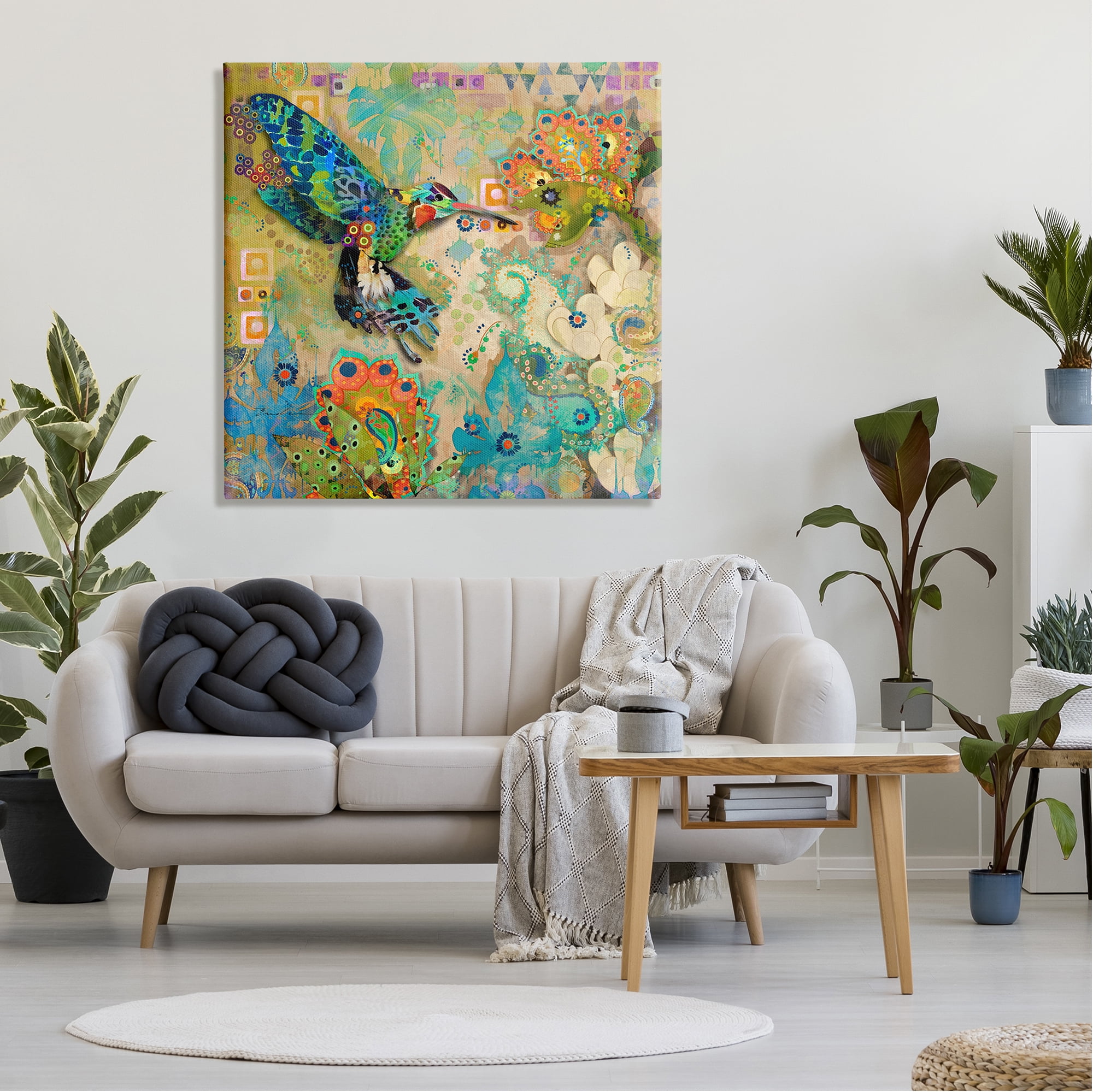 Stupell Industries Boho Hummingbird Pattern Animals & Insects Painting Gallery Wrapped Canvas Art Print Wall Art, 36 x 36
