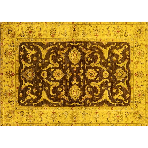 Ahgly Company Machine Washable Indoor Rectangle Oriental Yellow Traditional Area Rugs, 2' x 3'