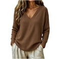 thumbnail image 2 of Kadlawus Long Sleeve Loose V Neck Pullover Women Fall Knit Sweater Cozy Soft Plus Size Tunic Tops for Commute Weekend Travel Holiday Casual Wear, Brown XL, 2 of 6