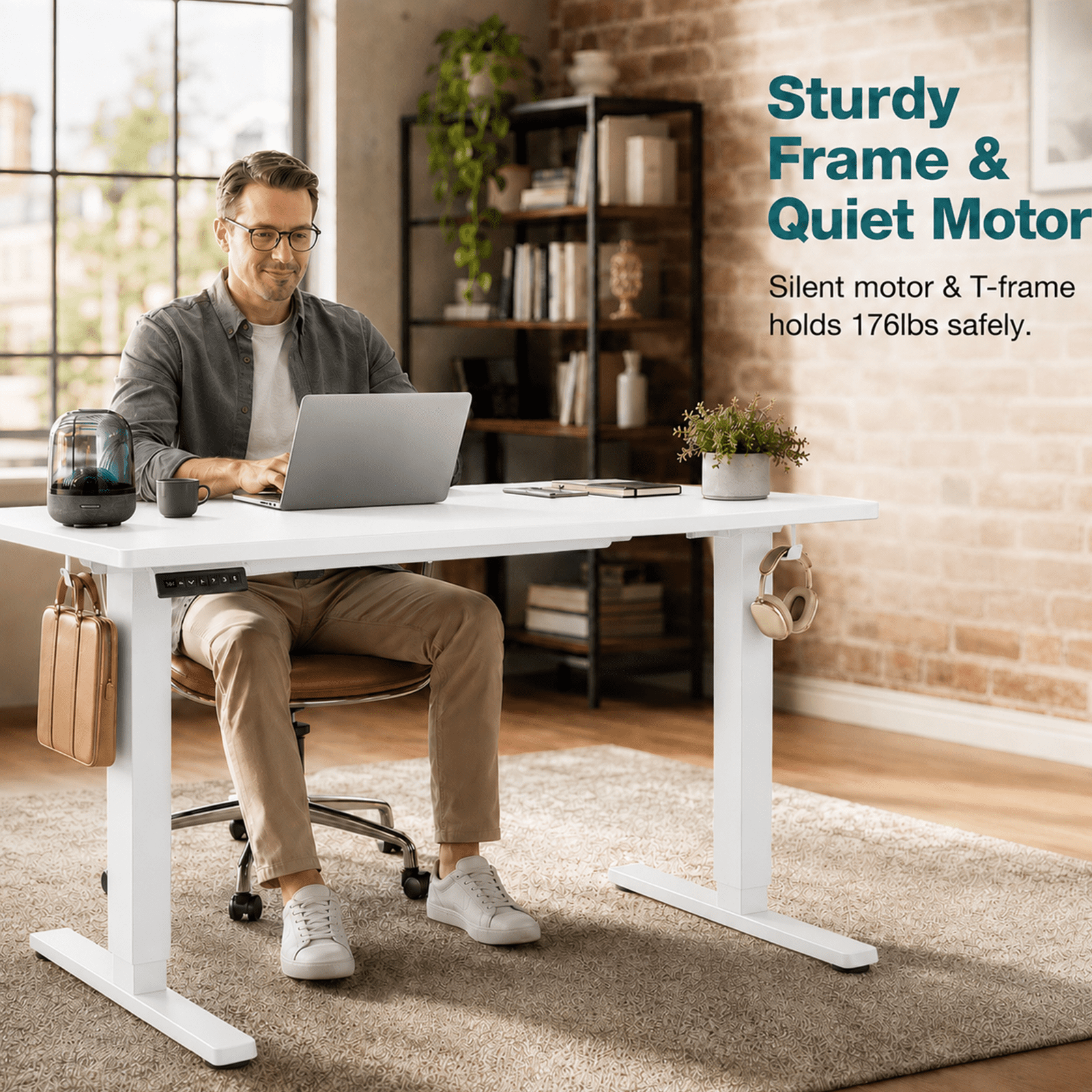 Alvantor Standing Desk, 28.7''- 48'' Height Electric Height Adjustable Home Office Desk with 3 Memory Presets, Sit and Stand Up, T-Shaped Frame