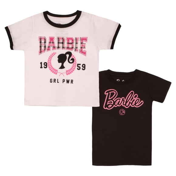 Camiseta Barbie Girl Power de manga corta, paquete de 2 unidades para niñas